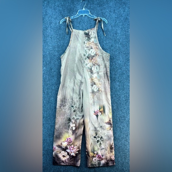 Lightweight Muted Green Floral Overalls Festival Boho Chic Summer Women’s Small - Picture 3 of 13